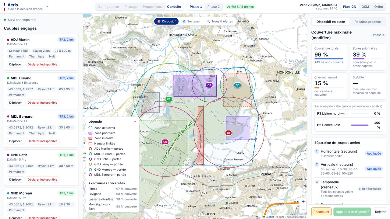 Carte du dispositif de drones Aeris avec les zones de couverture