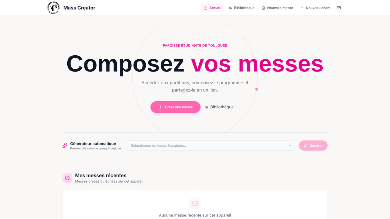 Aperçu de l'application web Mass Creator